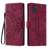 for Samsung Galaxy A21s Mandala Embossed PU Leather Flip Wallet Phone Case Galaxy A21s žalia
