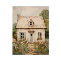 Senovinis akmeninio namo spaudinys Prancūzijos kaimo namelio paveikslas Drobės plakatas Rustic sodybos sieniniai paveikslai Namų kambario sienų dekoras 70X120cm No Framed beige