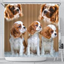 Spaniel Dogs Shower Curtain Waterproof Polyester Fabric Bathroom Shower Curtains Bathroom Decor With Hooks W60H190(CM)-1 Pcs brown