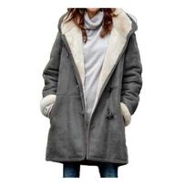 Kasdienis moteriškas žieminis vienos spalvos paltas su ragų sagomis, flisiniu pamušalu, ilgas, šiltas, su kapišonu XXXXXL white