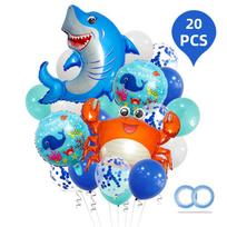 Marine Animal Blue Sequins Latex Balloon Set for Birthday - Crab, Shark, Ocean Theme blue