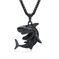 Vnox Stylish Shark Men Boys Necklaces,Rock Punk Animal Pendant Collar Jewelry with Stainless Steel Box Chain 50/55/60/70cm 60cm black