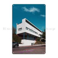 Le Corbusier and Villa Savoye  Poissy Metal Sign Living Room Create Club Wall Mural Tin Sign Poster 20x30cm（7.8x11.8inch） blue