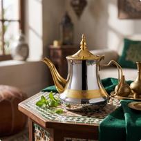 Teapot with Trim Ornate Arabic Traditional Tea Pot for Hosts, Collectors, Coffee 48OZ 14L - Gold-trim