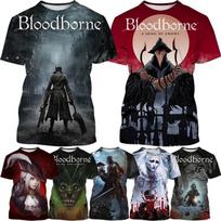 3D Printing Horror Game Bloodborne Tshirt For Men Women Casual Short-sleeved Personality Hip-hop Tee Tops Kids Harajuku T-shirt 6XL gray