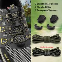 1Pair No-Tie Reflective Shoelaces, Elastic Lazy Laces with Quick Lock Buckles, Durable Kit for Sneakers & Outdoor Shoes 160cm gray