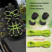 1Pair No-Tie Reflective Shoelaces, Elastic Lazy Laces with Quick Lock Buckles, Durable Kit for Sneakers & Outdoor Shoes 140cm green