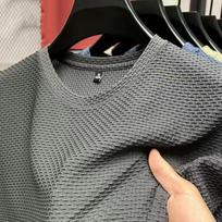 Kvėpuojanti vyriška vaflių rašto trumpomis rankovėmis marškinėlių viršutinė dalis, vientisos spalvos, reguliarus kirpimas, sportiški marškinėliai 3XL tamsiai pilka spalva
