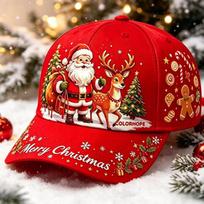 Christmas Full Digital Print Baseball Cap Santa Elk Gingerbread Man Holiday Cap Adjustable(55-60) red