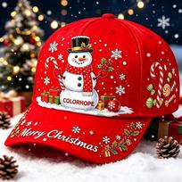 Christmas Full Digital Print Baseball Cap Santa Elk Gingerbread Man Holiday Cap Adjustable(55-60) red
