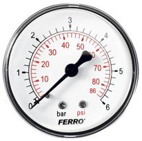 Ašinis manometras FERRO, 0-6 bar, 63 mm, 1/4", M6306A , M6306A