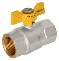 Rutulinis ventilis dujoms FERRO G18, 1/2", trumpa rankena, vidus/vidus, KGMS1