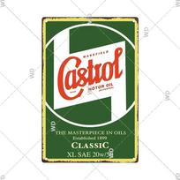 Castrol variklio alyvos skardinis ženklas - Puikiai tinka vintažiniam garažo dekorui - Degalinės stiliaus sieninė plokštė