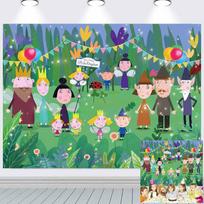 UK Birthday Backdrop Banner Background Cartoon Party Decor Ben And Holly 79×59inch/200*150cm
