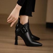 Hot Sale Ladies Shoes Ankle Women's Boots Elegant Modern Boots Women Solid Buckle Zipper Pointed Toe High Heel Female Shoes 36 black