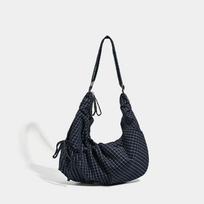 Korean Niche Plaid Drawstring Lightweight Casual Messenger Bag Women'S Lazy Style Show Daily Shoulder Bag black