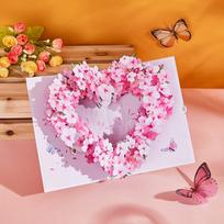 3D Pop-Up Heart Shape Flower Greeting Cards Mother's Day Wedding Card Anniversary Valentines Day Birthday Gift Card Handmade pink
