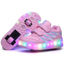 boys and girls Roller Skates Tow Wheels Shoes Glowing Light LED Children Fashion Luminous Sport Casual Wheelys Skating Sneakers 38 (Inner 24.9cm) pink