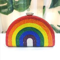 Rainbow Crystal Evening Clutch Purse Women Luxury Diamond Party Handbag Bridal Shoulder Bag Wedding Ladies Shoulder Handbags 23cmX13.5cmX5cm yellow