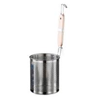 Stainless Steel Deep Fry Basket Thick Mesh Strainer Ladle with Double Hooks Non-Slip Heat Resistant Strainer Spoon for Malatang Soup Noodles 14cm white