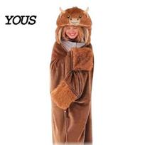 Women Warm Pajamas Animal Wearable Blanket Hoodie for Women, Oversized Flannel Sweatshirt Sleepwear Blanket, Button-Up Cosplay Cape Winter Cozy C brown