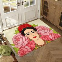 F-Fridas Art K-Kahlo Floor Mat Soft Thickened Absorbent Non-Slip Bedroom Living Room Door Mat Home Decor Flannel Rugs 40cm x 60cm black