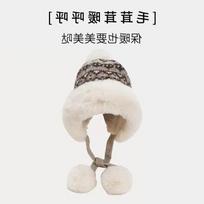 Women S Winter Knit Hat With Pom Pom Earmuff Thick Warm Large Size One Size chaki