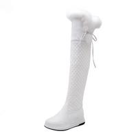 Moteriški sniego batai žieminiai plokščiapadžiai patogūs vandeniui atsparūs stalo didelio dydžio šilti pliušiniai batai iki kelių 41 balta