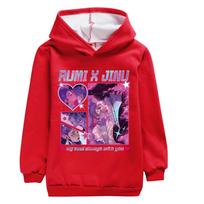 4974 Kids Girls Kpop Rumi Zoey Mira Print Rumi Jinu Long Sleeves Velvet Warm Winter Hoodie 170cm raudona