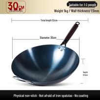 Traditional Non-Stick Hand-Forged Cast Iron Stir-fry Wok, Coating-Free, Round-Bottomed, Ideal for Gas Stoves. black