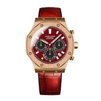 Angel Clover Exventure Solar Chronograph Men's Watch EVS43PG-RE Red Dial Stainless Steel Leather Rubber Band 43mm 10ATM Mineral Glass beige