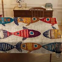 1pc Sardine Pattern Tablecloth - Vibrant Fish Design, Easy-Clean Polyester, Perfect for Kitchen & Dining Decor, Holiday Table Setting | Durable Rectan 54*72inch(137cm*183cm） black