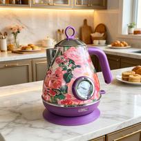 Retro rankomis tapytas prabangus virdulys su temperatūros indikatoriumi European Plug in Purple beige