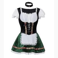 Aukščiausios kokybės Oktoberfest padavėjos kostiumas iš flanelės papildomam komfortui Green Square Neck,L black