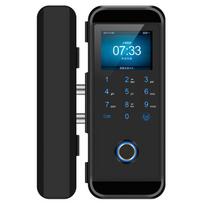 Keyless Biometric Glass Door Lock with Doorbell, Fingerprint RFID Password Lock for Commercial (Black,Aluminum alloy&Aluminum Door)
