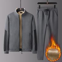 Šiltas megztinis vyriškas žiemos plius aksominis pastorintas sportinis striukė Žieminis aksominis dviejų dalių kostiumas 5XL gray