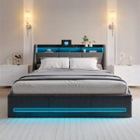 Lova, 160 x 200 cm, pilka, lininis audinys, RGB LED, dujinis keltuvas, galvūgalio sandėliavimas, USB ir C tipo prievadai