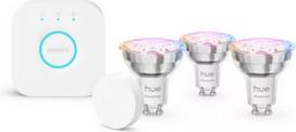 Hue Essential Kit, Hue Essential LED Bulbs, GU10, 4.7W, 345 lm, White and Color Ambiance (3 pcs.) + Hue Bridge + Smart Button 929004235708 | 8721103103734