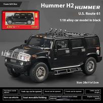 Didelis 1/18 Hummer H2 Lydinio Visureigis Diecast Metalinis Modelis Garsas Šviesa Atitraukiamas Žaislas Kolekcionavimui Eksponavimui Ornamentas Vaikų Žaislas Dovana juoda