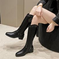 Fashion French Willow Spike Skinny Pointed Toe High Heel Boots American Vintage Black Tall Boots 40 gray