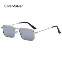 Trendy UV400 Protection Rectangle Sunglasses Candy Color Metal Frame Punk Sun Glasses Travel Shades for Women & Men gray