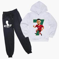2024 Autumn/Winter New Cristiano Ronaldo Cartoon Print Unisex Set Cross-border Hoodie Casual Pants Two-Piece Set XXL white