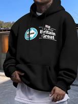 Casual Fleece Hoodie with  Let'S Make Britain Great Again  Print - Blue XL black