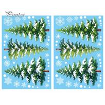 Holiday Window Film 2Pcs Christmas Snowflake Clings, Winter Green Pine Tree Static Glass Scene Decoration Stickers, Snow Dots Xmas Decals for A