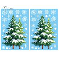 Holiday Window Film 2Pcs Christmas Snowflake Clings, Winter Green Pine Tree Static Glass Scene Decoration Stickers, Snow Dots Xmas Decals for D