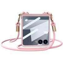 Crossbody Dirželis-Dirželis Telefono Dėklas Su Įmontuotu Ekrano Apsauginiu Stiklu Skirtas Samsung Galaxy Z Flip8 Flip7 Flip 8 7 Kietas PC Korpuso Dangtelis Galaxy Z Flip7 rožinė