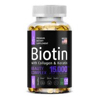 Balincer Biotin Complex Supplement, 15000mcg, Collagen & Keratin, B-Vitamins, 120 Caps 120 Capsules