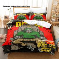 3D Printed MF-Doom Operation Doomsday Bedding Set Duvet Cover Pillowcase For Adult Kids Bedroom Twin Full Queen King Size Bed EU Single 135*200cm/53x79in 3pcs red