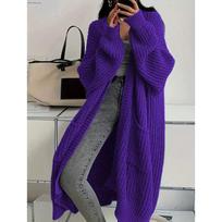 Mid-Length Lazy Style Casual Knit Cardigan Women Spring Autumn Winter Loose Versatile Long Sleeve Sweater Coat one size violetinė