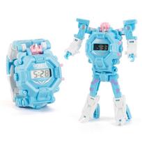 Animacinių filmų transformuojamas robotas elektroninis rankinis laikrodis, skaitmeninis ekranas, žaislas vaikams berniukas light blue white